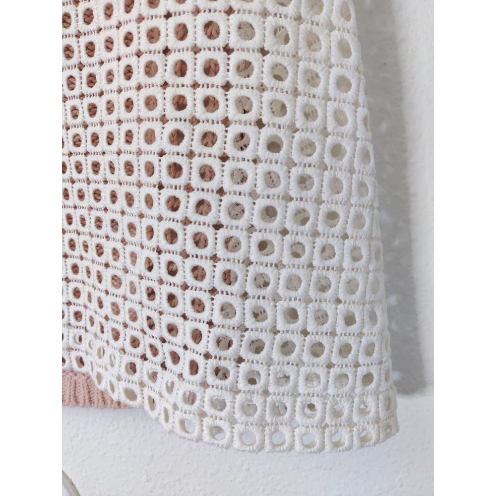 Anthropologie Moth Madeira Pink & White Eyelet Knit Back Pullover Sweater Size S - Picture 10 of 11